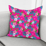Hot Pink Aloha Hibiscus Pattern Print Pillow Cover