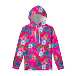 Hot Pink Aloha Hibiscus Pattern Print Pullover Hoodie