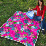 Hot Pink Aloha Hibiscus Pattern Print Quilt