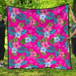 Hot Pink Aloha Hibiscus Pattern Print Quilt