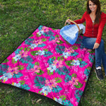 Hot Pink Aloha Hibiscus Pattern Print Quilt