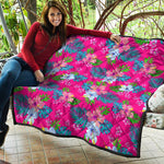 Hot Pink Aloha Hibiscus Pattern Print Quilt