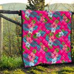 Hot Pink Aloha Hibiscus Pattern Print Quilt
