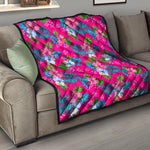 Hot Pink Aloha Hibiscus Pattern Print Quilt