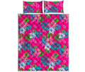 Hot Pink Aloha Hibiscus Pattern Print Quilt Bed Set