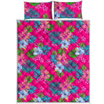 Hot Pink Aloha Hibiscus Pattern Print Quilt Bed Set