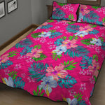 Hot Pink Aloha Hibiscus Pattern Print Quilt Bed Set