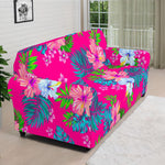 Hot Pink Aloha Hibiscus Pattern Print Sofa Cover