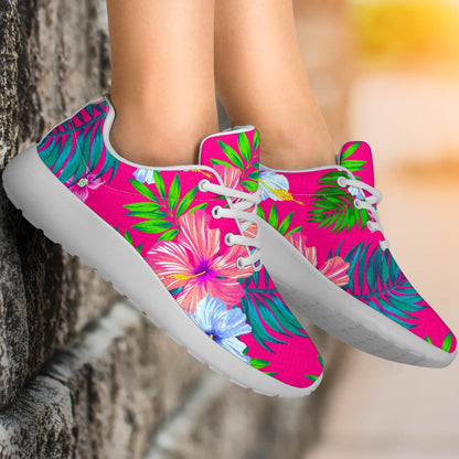 Hot Pink Aloha Hibiscus Pattern Print Sport Shoes GearFrost