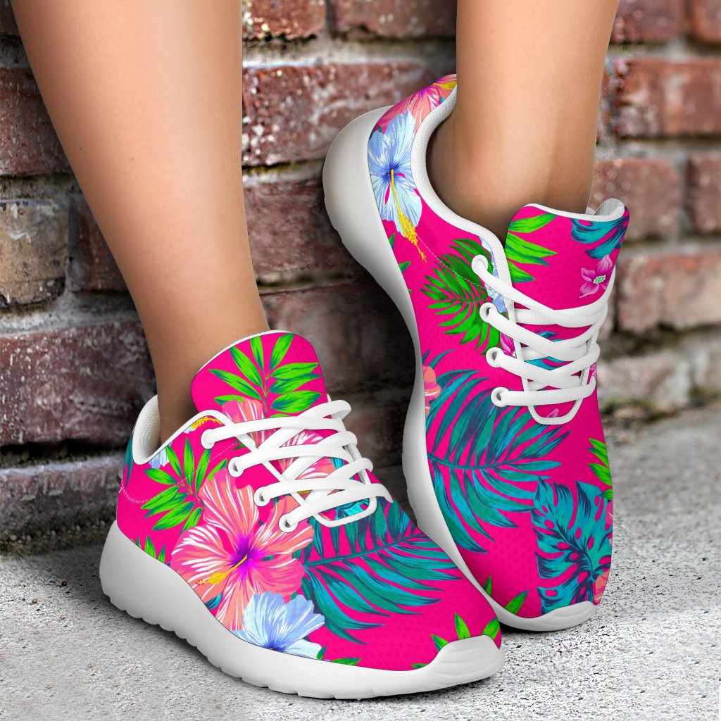 Hot Pink Aloha Hibiscus Pattern Print Sport Shoes GearFrost