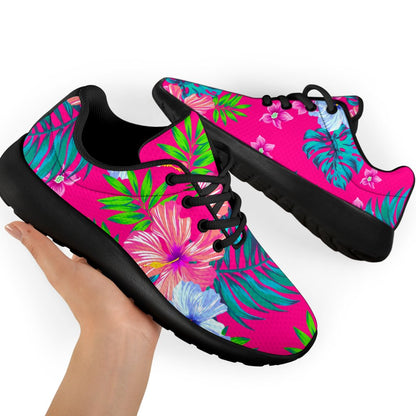 Hot Pink Aloha Hibiscus Pattern Print Sport Shoes GearFrost