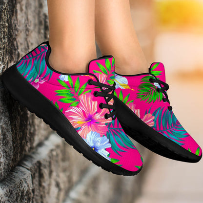 Hot Pink Aloha Hibiscus Pattern Print Sport Shoes GearFrost