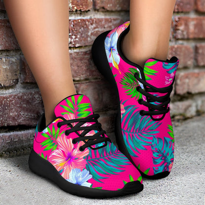 Hot Pink Aloha Hibiscus Pattern Print Sport Shoes GearFrost