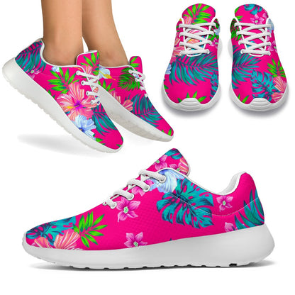 Hot Pink Aloha Hibiscus Pattern Print Sport Shoes GearFrost