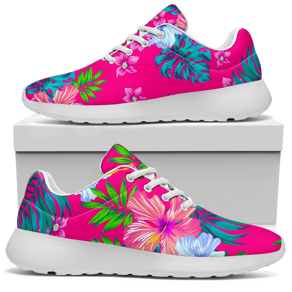 Hot Pink Aloha Hibiscus Pattern Print Sport Shoes GearFrost