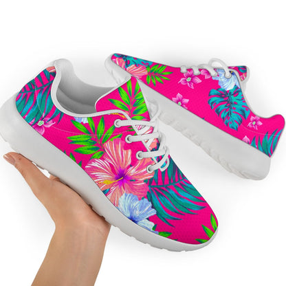 Hot Pink Aloha Hibiscus Pattern Print Sport Shoes GearFrost