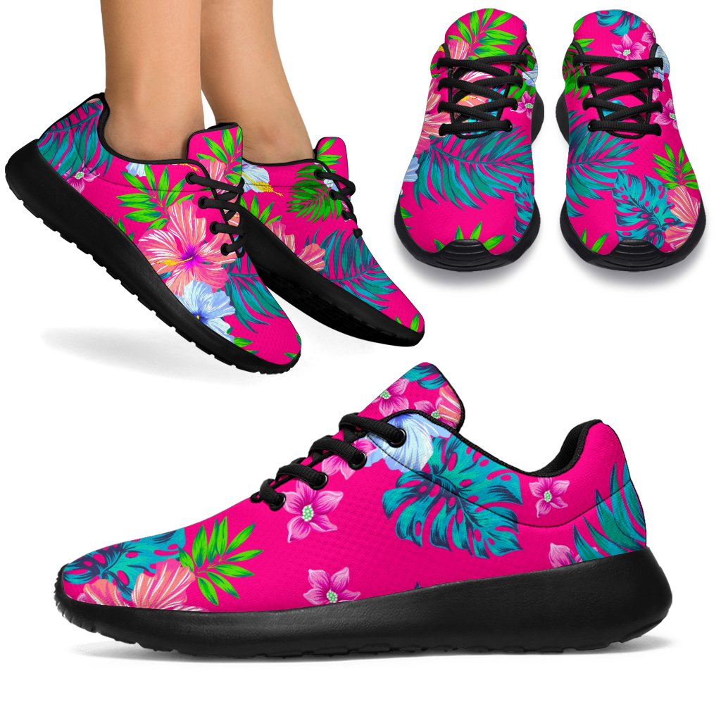 Hot Pink Aloha Hibiscus Pattern Print Sport Shoes GearFrost