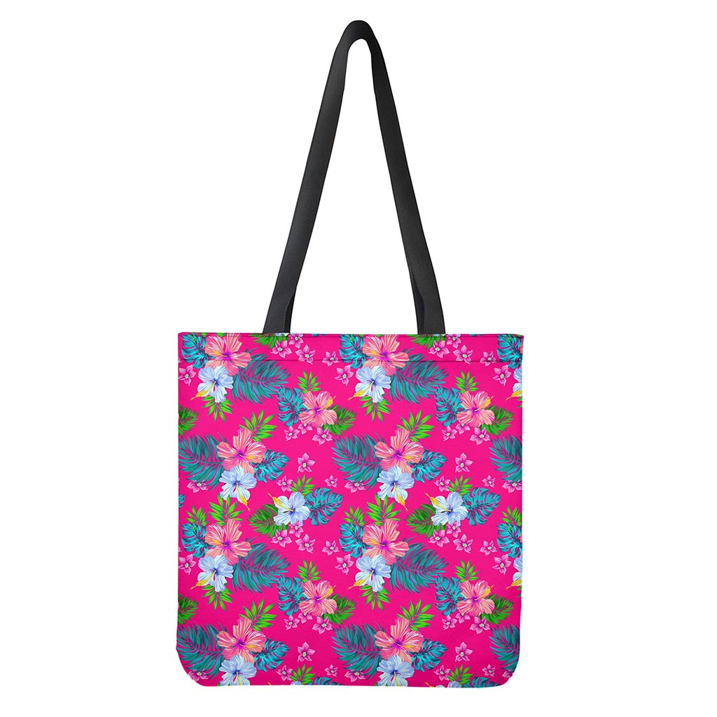 Hot Pink Aloha Hibiscus Pattern Print Tote Bag