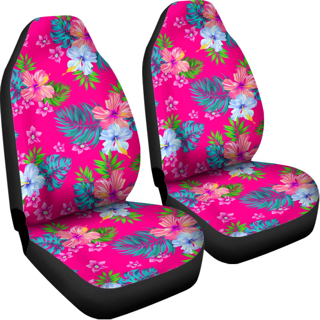 Hot Pink Aloha Hibiscus Pattern Print Universal Fit Car Seat Covers