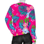 Hot Pink Aloha Hibiscus Pattern Print Women's Crewneck Sweatshirt GearFrost