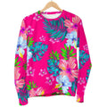 Hot Pink Aloha Hibiscus Pattern Print Women's Crewneck Sweatshirt