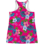Hot Pink Aloha Hibiscus Pattern Print Women's Racerback Tank Top