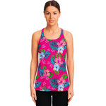 Hot Pink Aloha Hibiscus Pattern Print Women's Racerback Tank Top