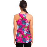 Hot Pink Aloha Hibiscus Pattern Print Women's Racerback Tank Top