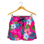 Hot Pink Aloha Hibiscus Pattern Print Women's Shorts