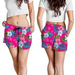 Hot Pink Aloha Hibiscus Pattern Print Women's Shorts