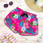 Hot Pink Aloha Hibiscus Pattern Print Women's Shorts