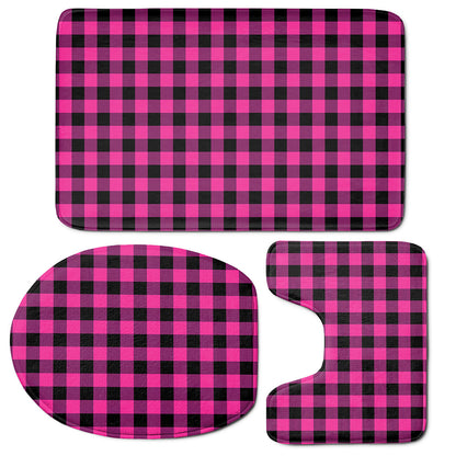 Hot Pink And Black Buffalo Check Print 3 Piece Bath Mat Set