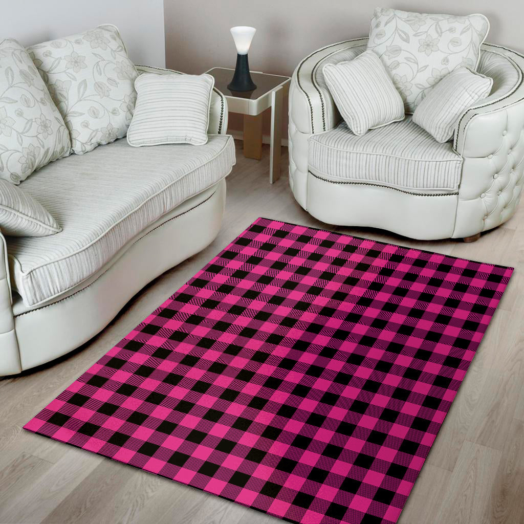 Hot Pink And Black Buffalo Check Print Area Rug