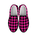Hot Pink And Black Buffalo Check Print Black Slip On Shoes