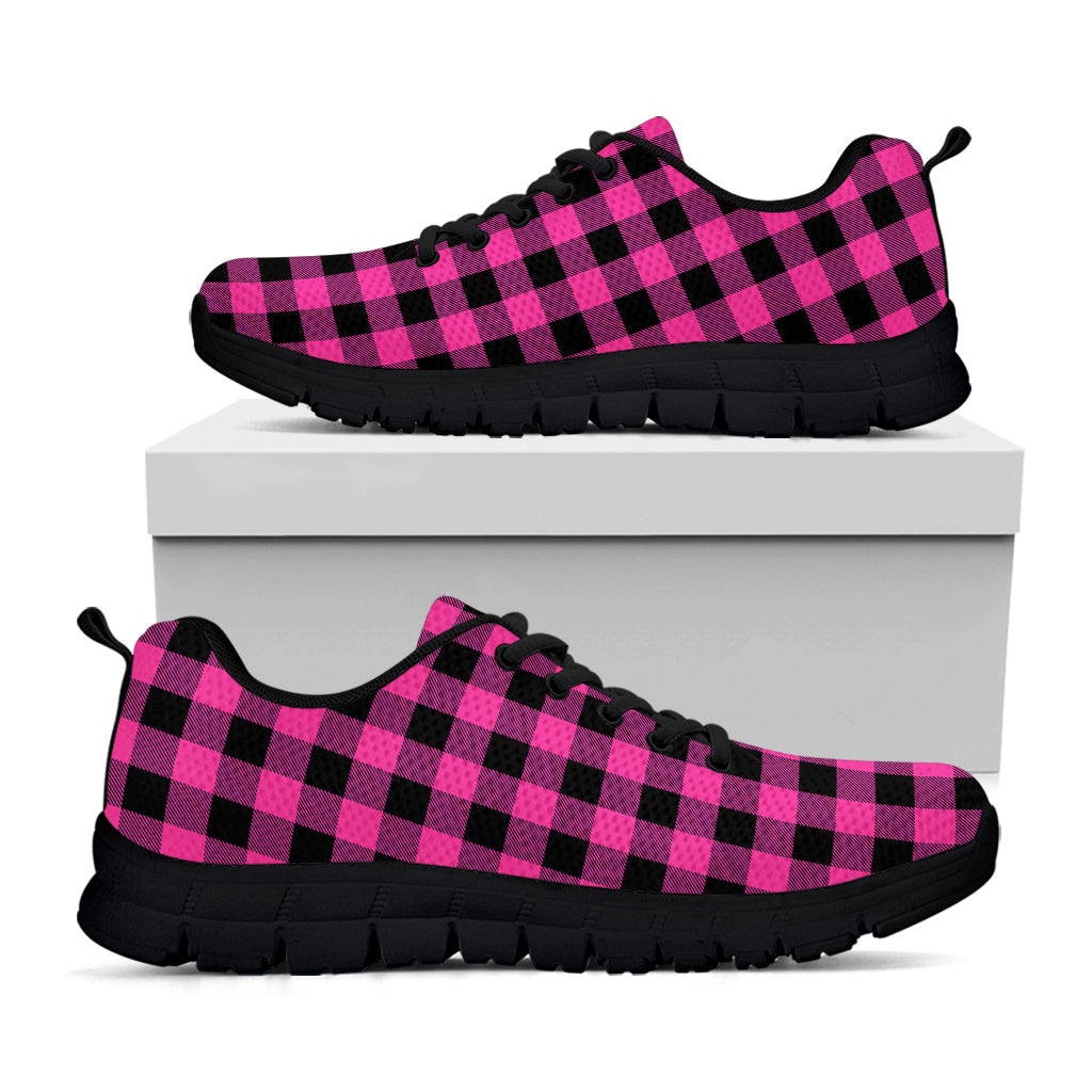 Hot Pink And Black Buffalo Check Print Black Sneakers