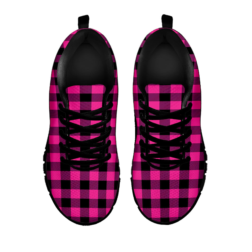 Hot Pink And Black Buffalo Check Print Black Sneakers