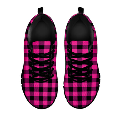 Hot Pink And Black Buffalo Check Print Black Sneakers