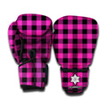 Hot Pink And Black Buffalo Check Print Boxing Gloves