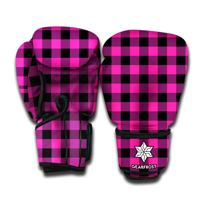 Hot Pink And Black Buffalo Check Print Boxing Gloves