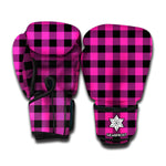 Hot Pink And Black Buffalo Check Print Boxing Gloves