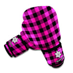 Hot Pink And Black Buffalo Check Print Boxing Gloves