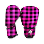 Hot Pink And Black Buffalo Check Print Boxing Gloves