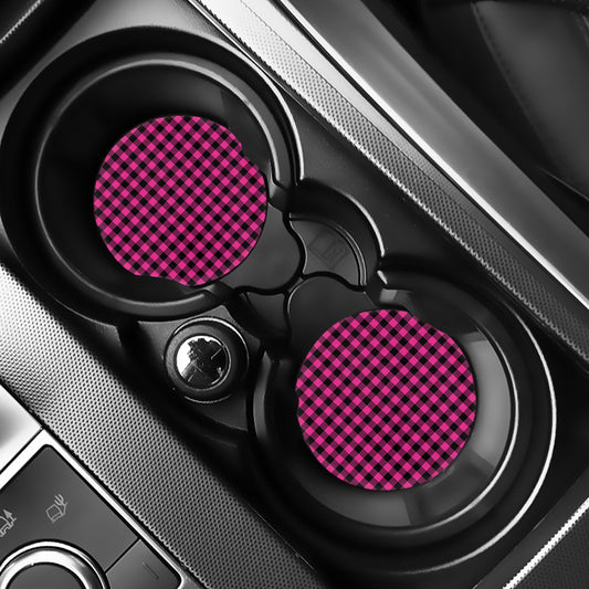 Hot Pink And Black Buffalo Check Print Car Coasters