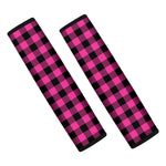 Hot Pink And Black Buffalo Check Print Car Seat Belt Covers