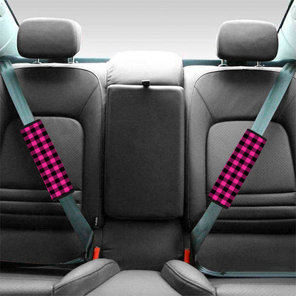 Hot Pink And Black Buffalo Check Print Car Seat Belt Covers