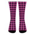 Hot Pink And Black Buffalo Check Print Crew Socks