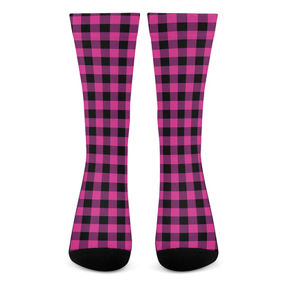 Hot Pink And Black Buffalo Check Print Crew Socks