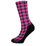 Hot Pink And Black Buffalo Check Print Crew Socks