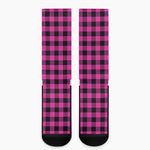 Hot Pink And Black Buffalo Check Print Crew Socks