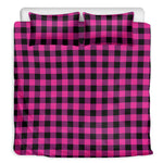 Hot Pink And Black Buffalo Check Print Duvet Cover Bedding Set